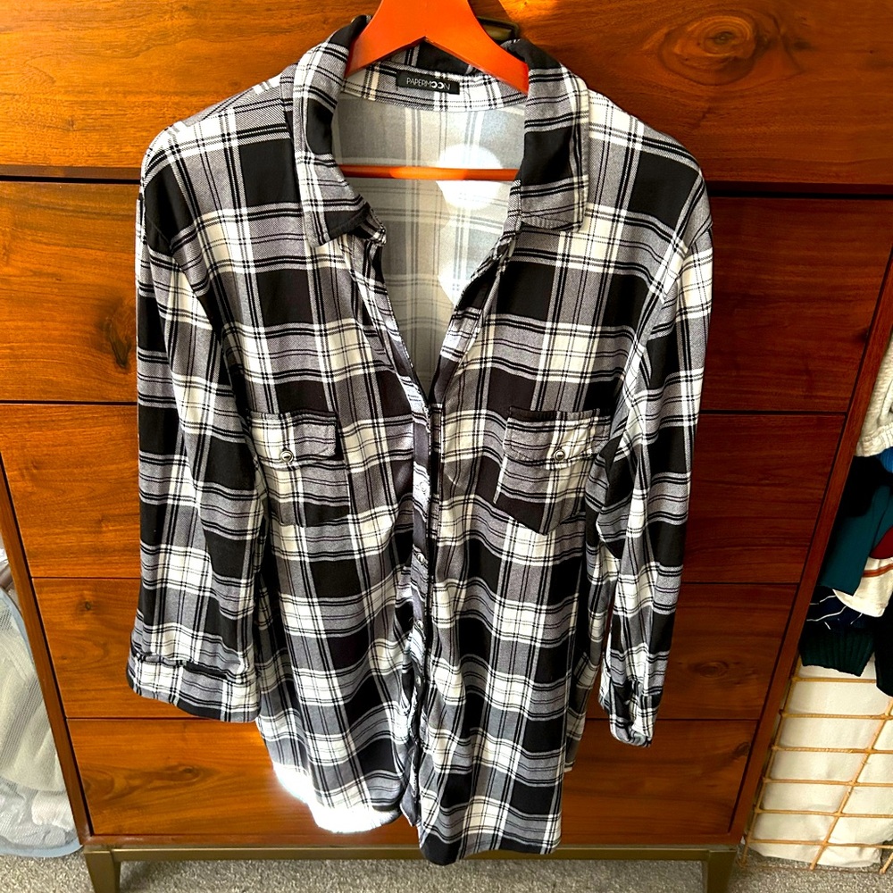 2x plus Papermoon black and white plaid blouse
